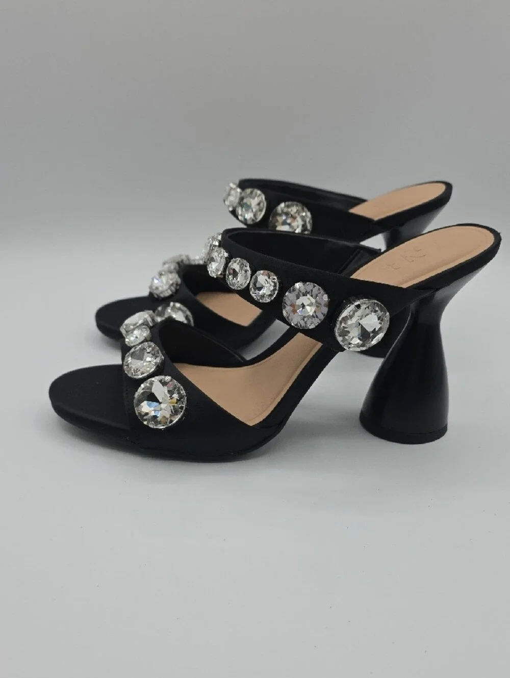 Gianni Bini Black Crystal-Embellished Two-Strap Block Heels